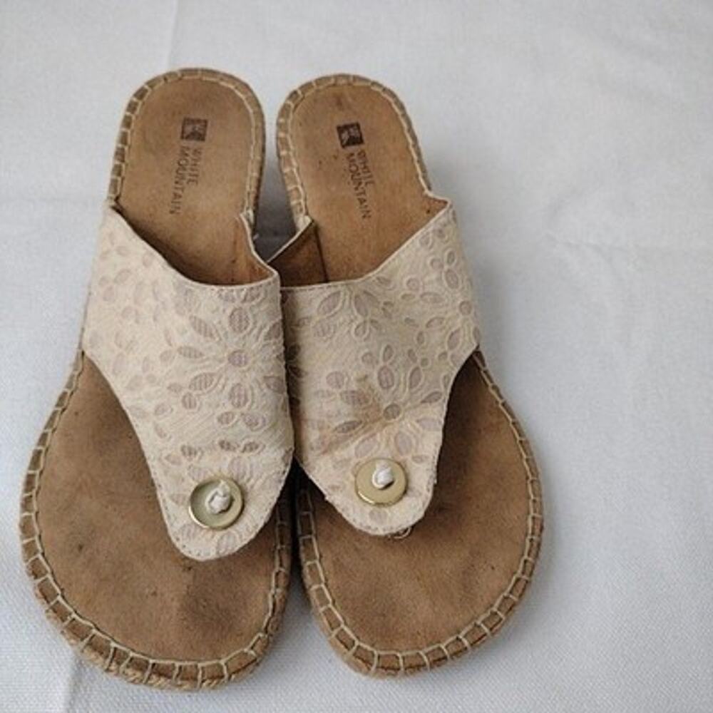 White Mountain Sandals Womens Size 8 Beige Espadrille Wedge Slip On Comfort